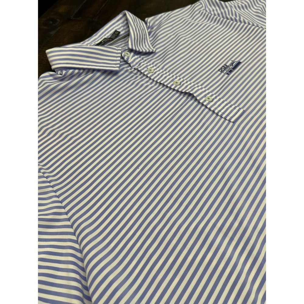 RLX Ralph Lauren Polo Shirt Mens 2XL Blue Stripe RSM Classic Golf Performance